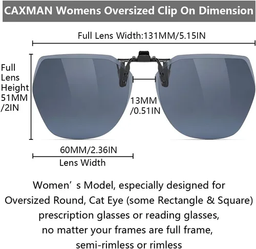 Vista 3 de CAXMAN Gafas de sol polarizadas con clip para mujer, sobre gafas graduadas, estilo polígono