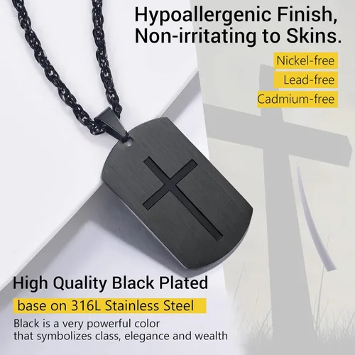 Vista 6 de Prosteel - Colgante de cruz de acero inoxidable para hombre y mujer colgante de placa de perro etiqueta militar con palabras collar inspirador