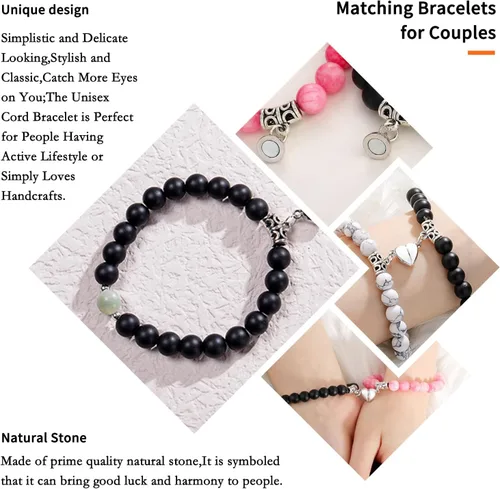 Vista 5 de FLYEMMET 2Pcs Attract Magnetic Couple Bracelets for Women Men, Distance Matching Relationship 8mm Beads Couples Friendship Bracelet Jewelry Set for