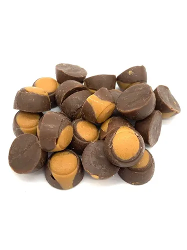 Vista 2 de Mini Buckeyes de mantequilla de maní con chocolate con leche (bolsa resellable de 1 libra con cierre de cremallera)