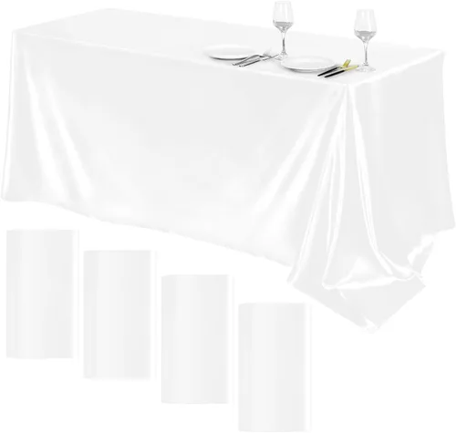 Vista 33 de TURSTIN Paquete de 4 manteles de satén negro de 102 x 58 pulgadas, mantel rectangular de seda brillante, tela suave, decoración de mesa para bodas