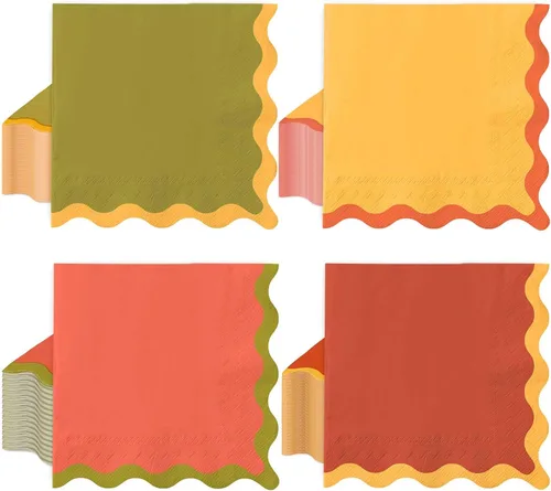 Vista 11 de Whaline 100 servilletas de papel festoneado azul, verde, rosa, amarillo, servilletas de almuerzo, desechables, decorativas, para postres, cenas