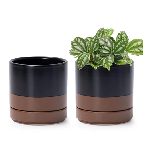Vista 20 de D'vine Dev - Juego de 2 macetas de plantas de 3.5 pulgadas, maceta de cerámica para plantas con agujero de drenaje y platillo, negra, 94-V-A-2