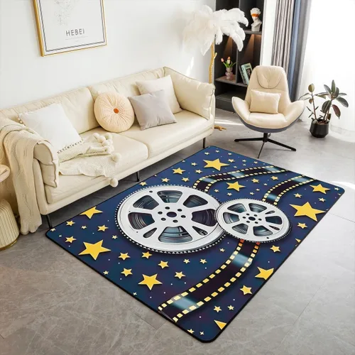 Vista 10 de Homewish Alfombra antideslizante de cine de teatro, alfombra de película retro con palomitas de maíz para interiores, alfombra de entrada, noche