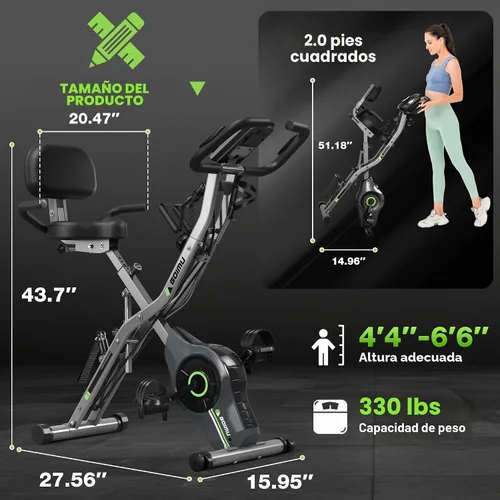 Vista 9 de Bicicleta de Ejercicio, Bicicleta Estática Plegable 5 en 1 para Personas Mayores, Resistencia Magnética Ajustable de 16 Niveles, Bicicleta