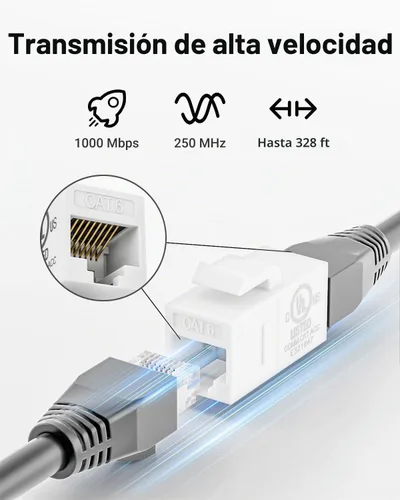 Vista 3 de VCE Acoplador en línea de conector Keystone CAT6 RJ45 con certificación UL, paquete de 5, extensor de cable Ethernet hembra a hembra, color blanco