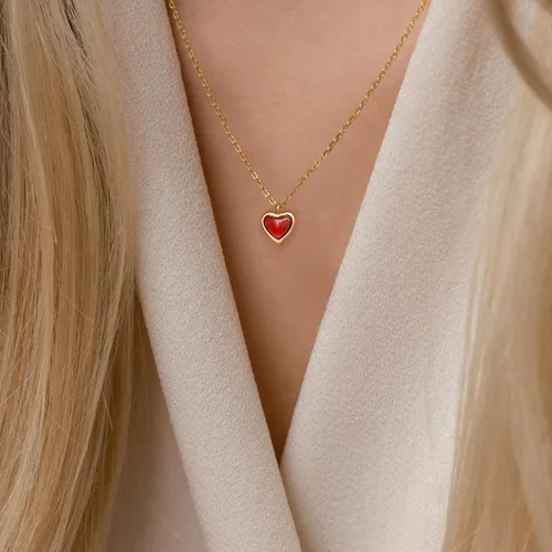 Vista 3 de Joxevyia Carnelian Crystal Heart Necklace Raw Stone Healing Crystals Dainty Heart Gemstone Gold Pendant Necklace Anniversary Birthday Valentines