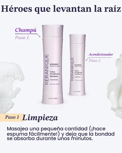 Vista 7 de Keranique Champú voluminizador para reparación del cabello, crecimiento y adelgazamiento del cabello – Queratina, biotina, mentol y niacinamida