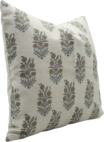 Vista 2 de Funda de cojín cuadrada de lino puro con estampado de bloques a mano de 14 x 14 pulgadas, para sofá, sillón y cama, decoración de primavera y otoño