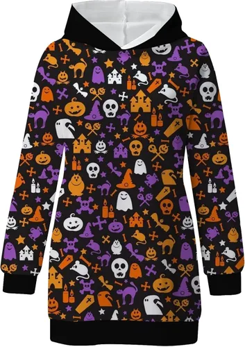 Vista 3 de Vestido de Halloween para mujer 2022 con capucha para otoño e invierno