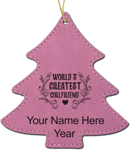 Vista 4 de LaserGram Personalized Christmas Ornament, World's Greatest Girlfriend, Faux Leather, Custom Laser Engraved Gift Idea (Tree Shape, Black)