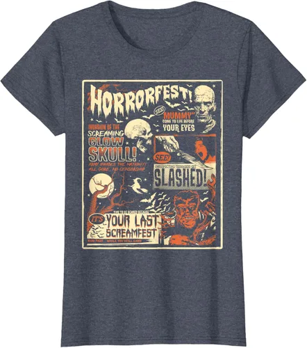 Vista 44 de Vintage Horrorfest Movie Poster Terror Old Time Halloween Camiseta S Negro