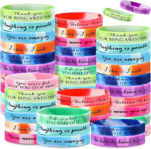 Vista 6 de Sieral 50 Piezas Pulseras Inspiracionales de Goma Motivacionales Regalos de Agradecimiento a Granel para Estudiantes Mujeres Hombres Pulseras