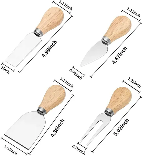 Vista 2 de Linwnil Juego de cuchillos de queso, 16 cuchillos de queso con mango de madera de acero inoxidable para accesorios de tablero de embutidos