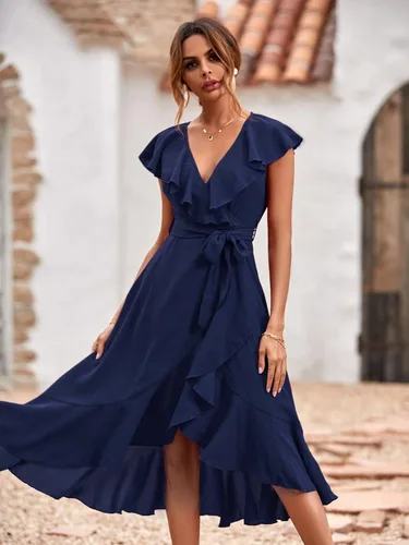 Vista 5 de Floerns Vestido midi cruzado con cuello en V profundo y manga mariposa para mujer