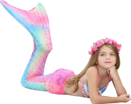 Vista 4 de Traje de baño de princesa con cola de sirena para nadar y niñas traje de baño para niñas