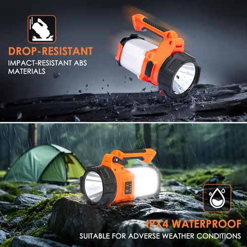 Vista 6 de BOBKID Linterna de campamento recargable con trípode, 6 modos, linterna LED de mano con 4000 lm, IPX4 impermeable reflector luz de trabajo