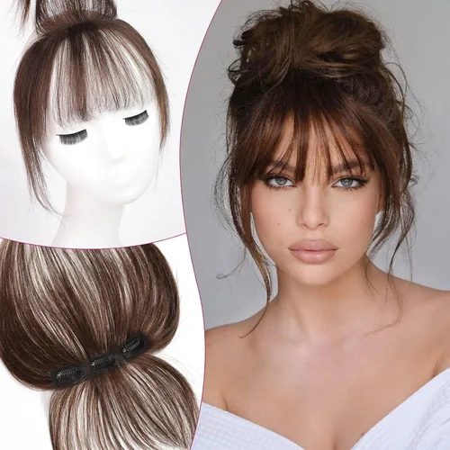 Vista 9 de EMMOR Flequillo con clip, flequillo de cabello 100% humano con 3 clips antideslizantes, extensiones de cabello superior de cobertura de 360°