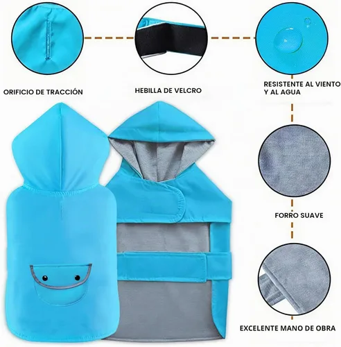 Vista 2 de Impermeable para perros pequeños, chaqueta impermeable para cachorros, ropa impermeable para mascotas, poncho, ropa impermeable de doble capa Azul