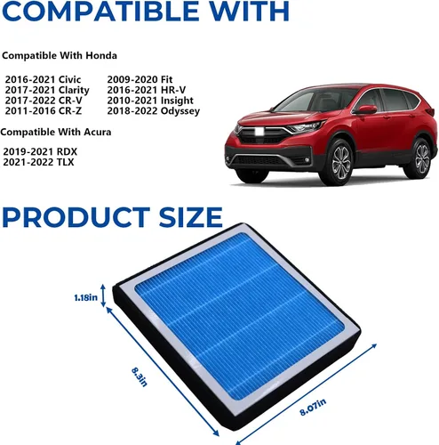 Vista 2 de Filtro de aire de cabina CF11182 con carbón activado para Honda Civic, Clarity, CR-V CRV, CR-Z CRZ, Fit, HR-V HRV, Insight, Odyssey y Acura RDX, TLX