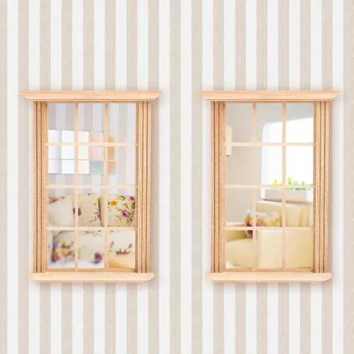 Vista 2 de Healeved Marcos de ventana de casa de muñecas, 2 unidades, marco de ventana en miniatura, modelo a escala 1/12, mini muebles para casa de muñecas