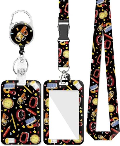 Vista 6 de Soporte para tarjetas con cordón y clip retráctil para carrete de insignias, bonito protector de identificación vertical de arco iris, llavero