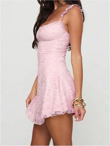 Vista 2 de Floerns Mini vestido de verano para mujer, con encaje floral, lindos Rosa