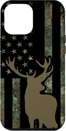Vista 24 de Funda de camuflaje para iPhone 13 con diseño de alce y caza de bandera americana
