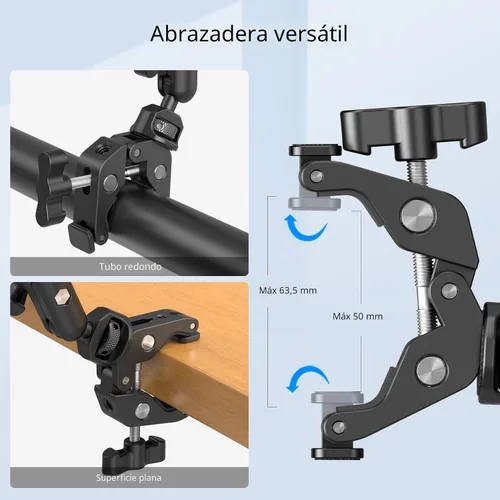 Vista 7 de SMALLRIG 22" Magic Arm Clamp, Overhead Phone Mount Holder Stand, Camera Arm Soporte flexible para cámara de escritorio, brazo articulado