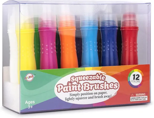 Vista 7 de 12 pinceles de pintura exprimibles de colores clásicos para niños, pincel de pintura de témpera, varios colores divertidos para niños pequeños