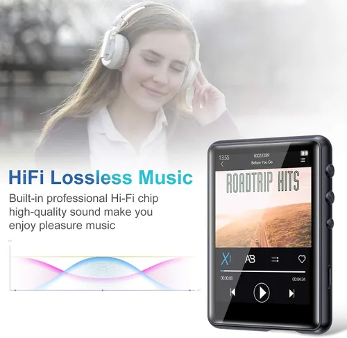 Vista 8 de Reproductor de MP3 con Bluetooth 5.3, reproductor de música portátil de alta fidelidad sin pérdidas con altavoz, memoria integrada de 64 GB, radio