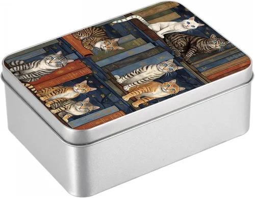 Vista 29 de Caja de lata de metal con tapa, contenedor de almacenamiento rectangular vacío de hojalata, estuche de lata portátil ligero para manualidades