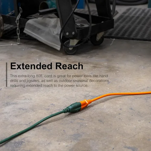 Vista 4 de GE Cable de extensión largo para exteriores, 80 pies, resistente a tierra, 16 AWG, 3 puntas, certificación ETL, naranja (81703) (paquete de 2)