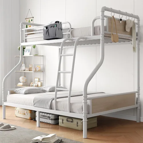 Vista 12 de Jocoevol Litera Doble sobre Doble, literas de metal resistente con escalera y barandilla de longitud completa, convertible en 2 camas individuales