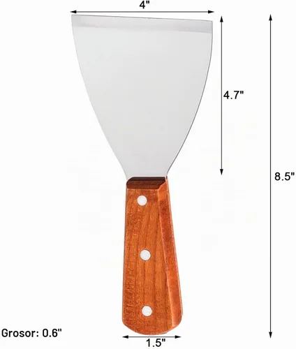 Vista 3 de Rascadores de parrilla de acero inoxidable prémium con borde inclinado, mango de madera para cocinar barbacoas, paquete de 2