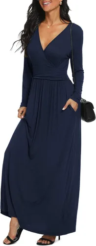 Vista 3 de LILBETTER - Maxi vestido casual, de manga larga, cuello en V, holgado, liso y largo para mujer