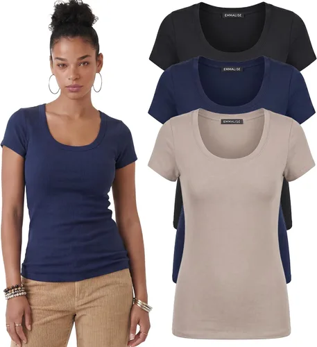 Vista 75 de Emmalise - Camiseta de manga corta para mujer, cuello redondo, estilo básico, pack de valor, tallas junior y grandes