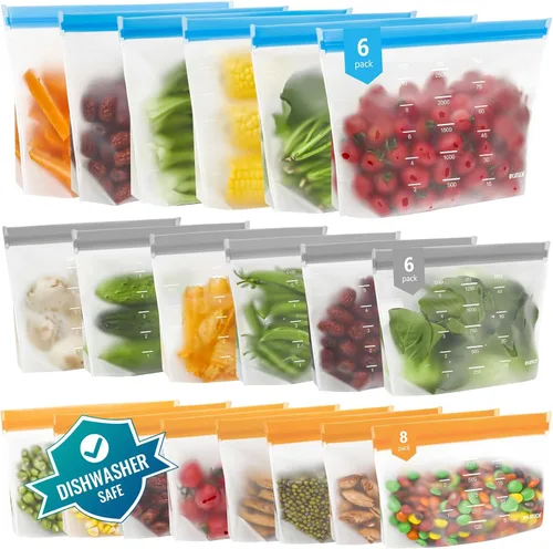 Vista 12 de Bolsas de almacenamiento reutilizables aptas para lavavajillas de pie, bolsas de sándwich reutilizables sin BPA – Bolsas de congelador de un galón a