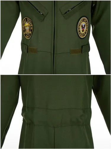 Vista 7 de Disfraz de piloto de caza para niños, traje de vuelo militar para niño y niña, disfraz de Maverick para niños de Halloween