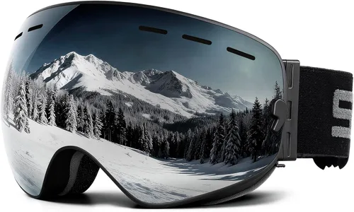 Vista 10 de SPOSUNE Ski Goggles Over Glasses for Men Women Youth, Large, Max-Vision Azul Vlt 14%