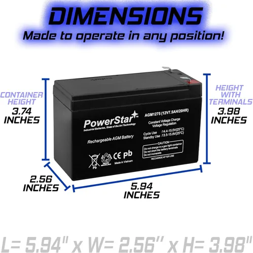 Vista 5 de PowerStar PS-1290 Batería 12V 7.5AH 12 Voltios 7.5 Amp 6-DW-9 CP1290 HR9-12 NUEVO