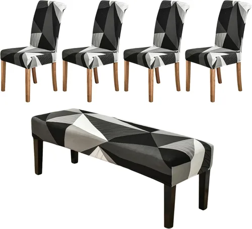 Vista 26 de CRFATOP 4 Piezas de Fundas Elásticas para Silla de Comedor con Funda para Banco Fundas Impresas para Silla de Comedor Fundas para Cojín de Asiento