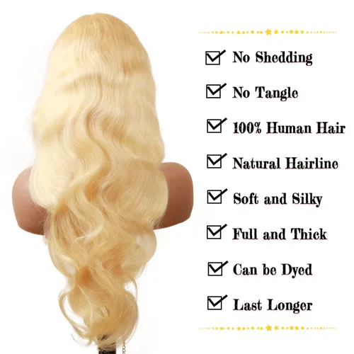 Vista 3 de Peluca de encaje frontal de cabello humano ondulada tipo body wave de 13x6. Peluca de cabello humano predepilada con cabello de bebé. Peluca