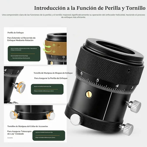 Vista 6 de Astromania Enfoque para telescopio, enfoque helicoidal doble de 1.25" para 1.25" - Orientación fija