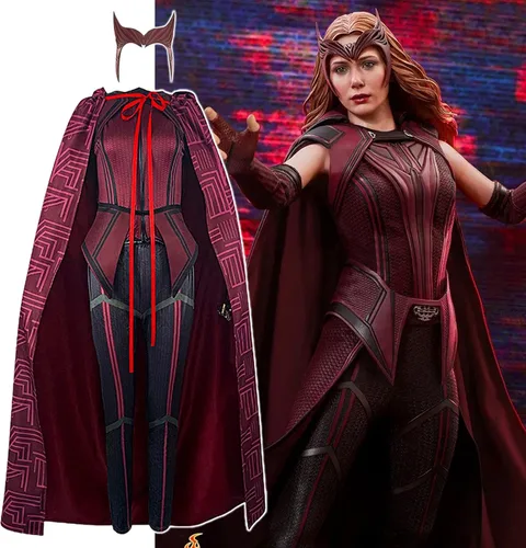 Vista 5 de Kuberas Maximoff - Disfraz de mujer con capa escarlata, bruja para adultos, disfraz de bruja escarlata, disfraz de bruja para Halloween, cosplay