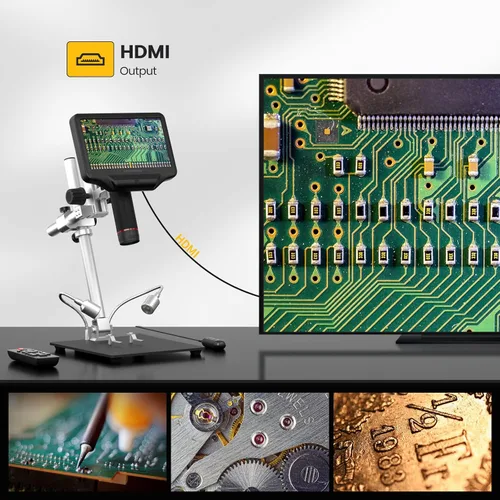 Vista 10 de Microscopio digital LM407 Pro HDMI para soldadura con soporte de brazo de pluma de 13 pulgadas, video UHD 2160P, cámara de microscopio electrónico
