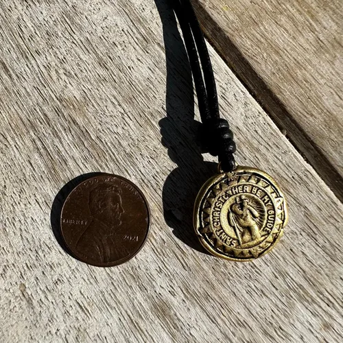Vista 3 de Gold St Christopher Necklace - Mens Saint Pendant Travelers, Gift Religious Jewelry, Protection Medal, Men Silver Medallion, Women Gift to Husband