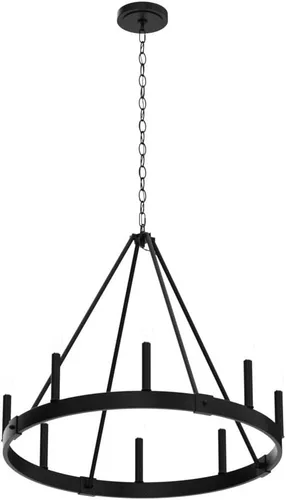 Vista 3 de Candelabro de 8 luces con rueda de carro, de 24 pulgadas, color negro, redondo, para comedor, moderna e industrial, isla de cocina, lámparas