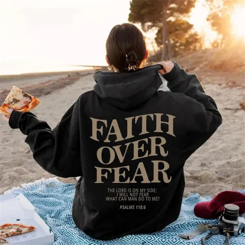 Vista 3 de Over Fear - Sudadera con capucha para mujer, con estampado de forma, casual, manga larga