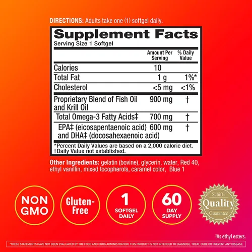 Vista 3 de Suplemento de aceite de pescado y kril Omega-3 Megared 900mg - MegaRed avanzado 4 en 1, 60 cápsulas blandas, 2 veces más Omega-3, suplemento